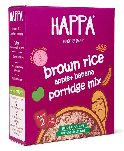 Happa Organic Brown Rice Apple & Banana Porridge Mix - 200 g