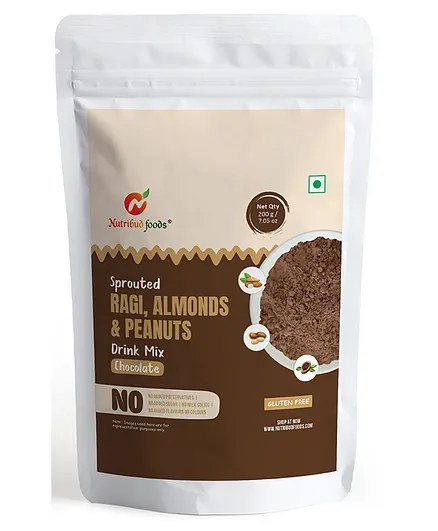 Nutribud Foods Sprouted Ragi, Almonds & Peanuts Drink Mix - Chocolate - 200 gm