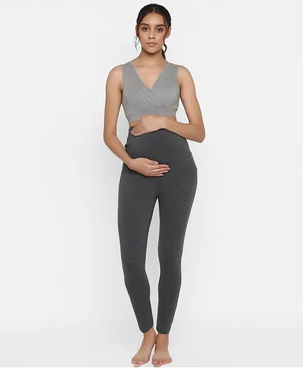 Wobbly Walk Solid Colour Over Belly Full Length Maternity Leggings - Grey