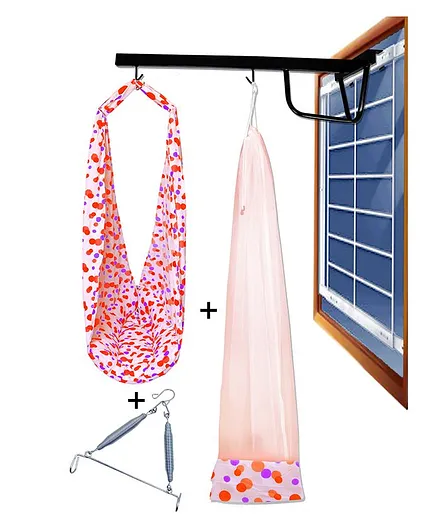 VParents Preemie Baby Swing Cradle with Mosquito Net Spring  and metal window cradle hanger - Orange