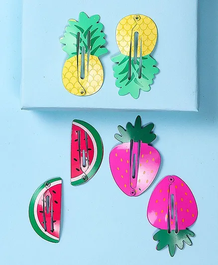 Arendelle 3 Pairs Of Watermelon Strawberry & Pineapple Painted Plastic Hair Pin - Multicolour