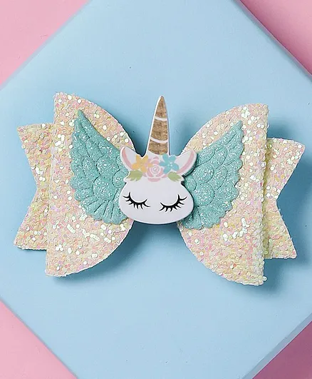 Arendelle Colourful Shinny Sequence Unicorn 3 Inch Bow Hair Clip - White