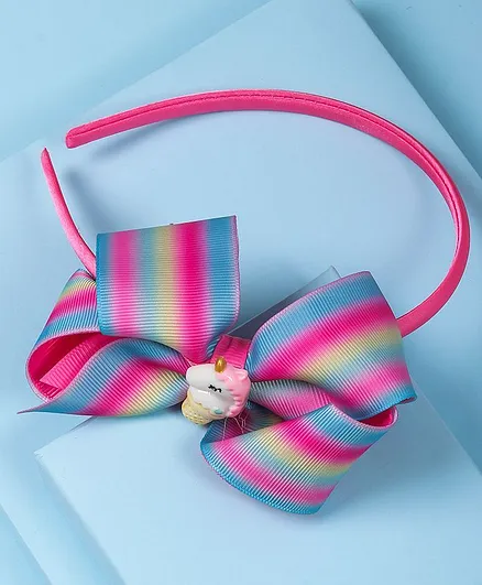 Arendelle Grosgrain Ribbon Bow Hair Band With Unicorn Charm - Dark Pink