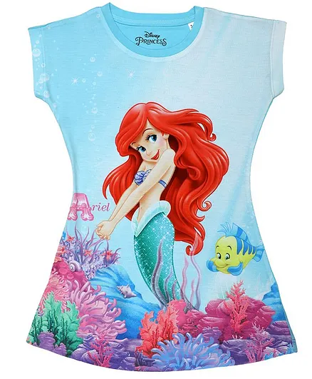 Disney By Crossroads Short Sleeves Princess Ariel Printed Dress - Sky Blue