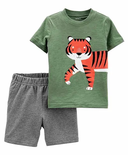 Carter's 2-Piece Tiger Jersey Tee & Shorts Set - Green Grey