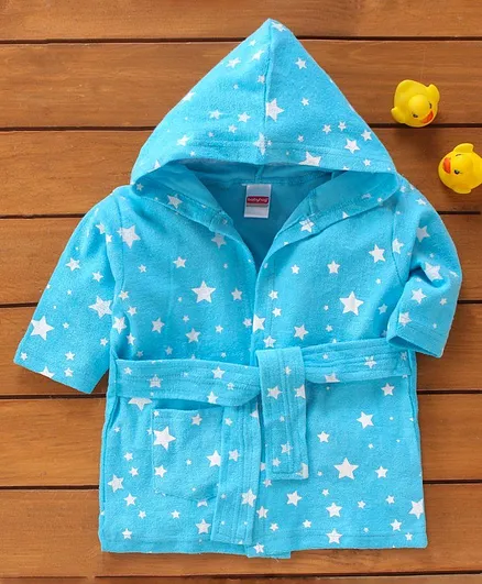 Babyhug Full Sleeves Bath Robe Star Print - Blue