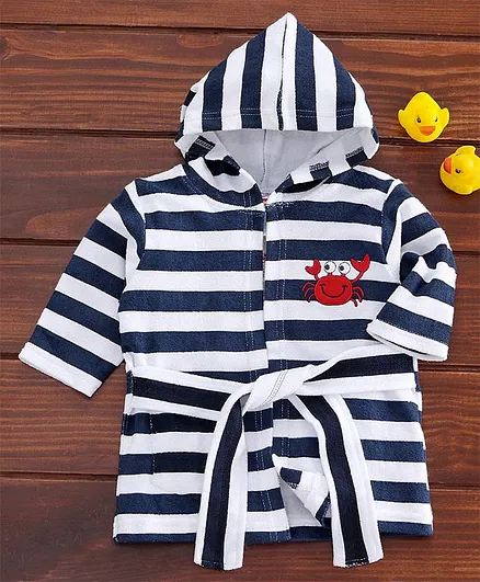 Babyhug Full Sleeves Striped Bath Robe - Blue