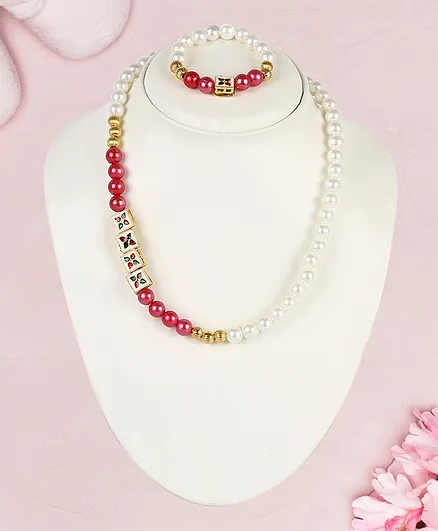 Coco Candy Ethnic Meenakari Necklace & Bracelet - White & Red