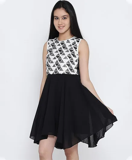 Natilene Sleeveless Square Embellished Polyester Dress - Black