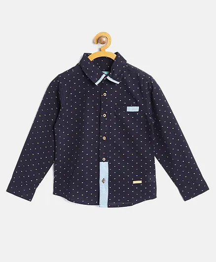 Nauti Nati Full Sleeves All Over Heart Embroidery Detailing Shirt - Navy Blue