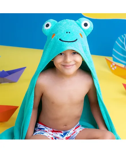 Rabitat Hooded Towel Frog Design - Blue
