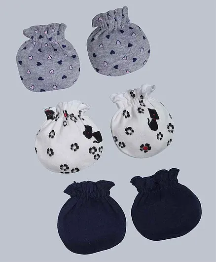 Grandma's Printed and Solid Mittens Pack of 3 - Navy Heart Cat