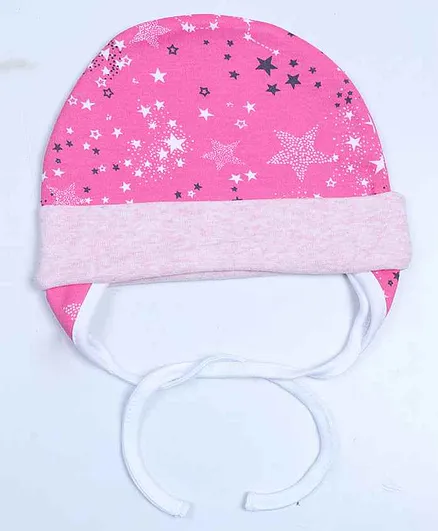 Grandma's Premium Cap with Ear Flaps and Knot - Pink Stars