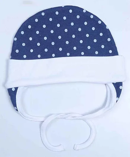 Grandma's Premium Cap with Ear Flaps and Knot - Blue Polka