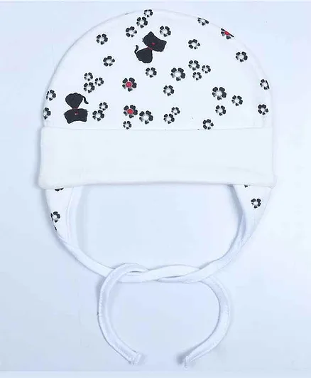 Grandma's Premium Cap with Ear Flaps and Knot - White Cat