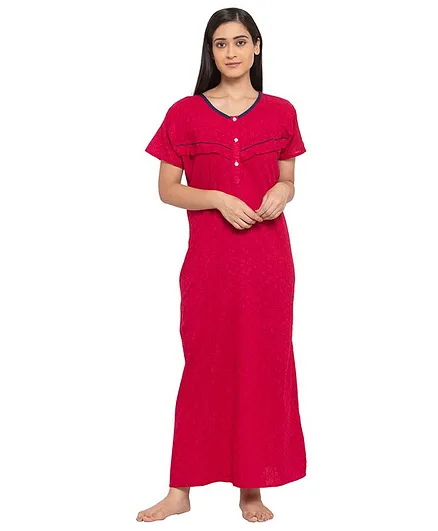 Fabme Short Sleeves Maternity & Nursing Nighty - Red