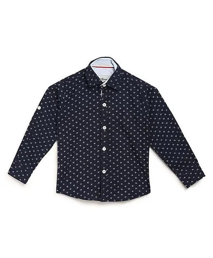 AJ Dezines Printed Full Sleeves Shirt - Navy Blue