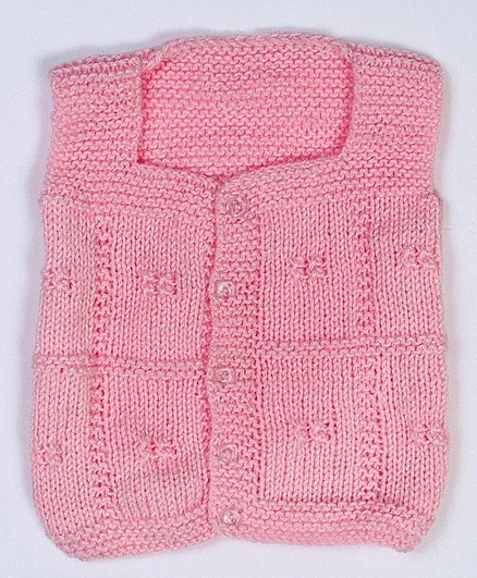 USHA ENTERPRISES Sleeveless Hand Knitted Checked Pattern Vest - Pink