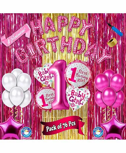Shopperskart First Birthday Decoration Kit Pink - Pack of 76