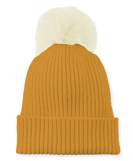 Syga Cotton Woolen Cap with Pom Pom Yellow - Circumference 48 to 54 cm