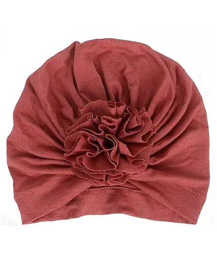 Syga Turban Flower Style Photography Cap Brown- Circumference 36 to 55 cm 