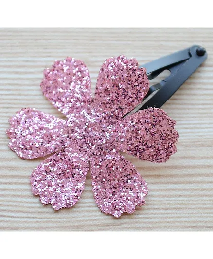 Pretty Ponytails Glitter Flower Design Hair Clip - Light Pink