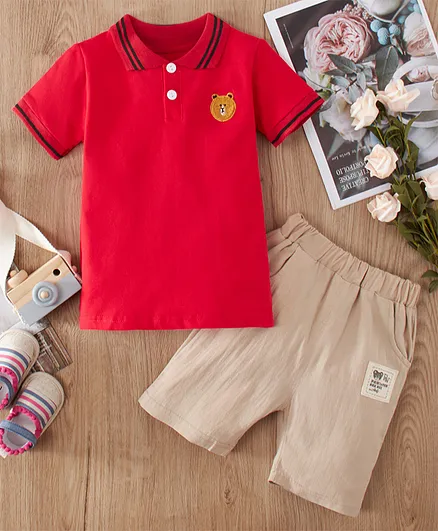 Kookie Kids Half Sleeves T-Shirt & Shorts Set - Red