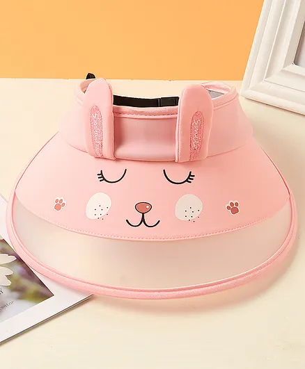 Babyhug Summer Cap Animal Face Print Pink - Circumference 57 cm