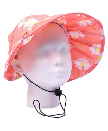 Babyhug Hat Floral Print Orange - Circumference  57 cm