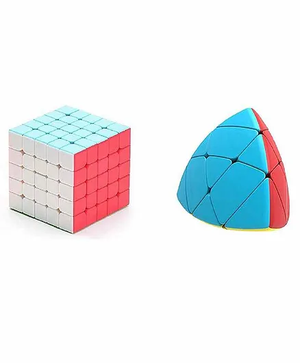 VWorld High Speed Stickerless Square & Pyramid Shape Rubik's Cubic Pack of 2 - Multicolour