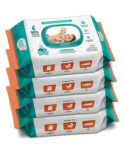 Buddsbuddy Combo of 4 Skincare Baby Wet Wipes With Lid Contains Aloe Vera- 80 Pieces