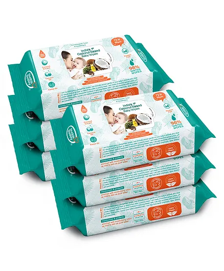 Buddsbuddy Combo of 6 Coconut Based Skincare Baby Wet Wipes Contains Coconut Oil, Castor Oil- 72 Pieces
