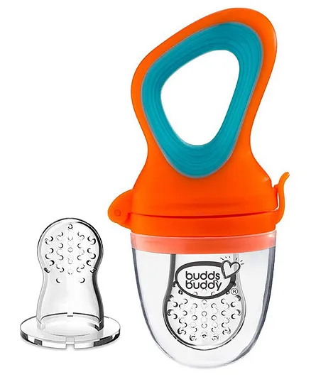 Buddsbuddy 2 Stage Fruit And Food Nibbler With Extra Teat - Orange Blue