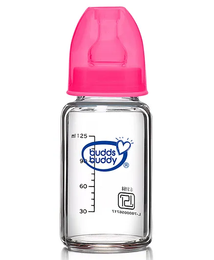 Buddsbuddy Choice+ BPA Free Regular Neck Baby Glass Feeding Bottle Pink- 125 ml