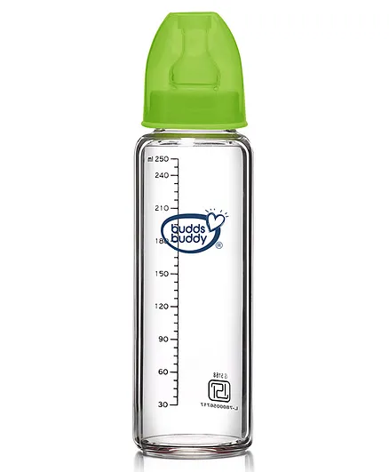 Buddsbuddy Choice+ BPA Free Regular Neck Baby Glass Feeding Bottle Green- 250 ml