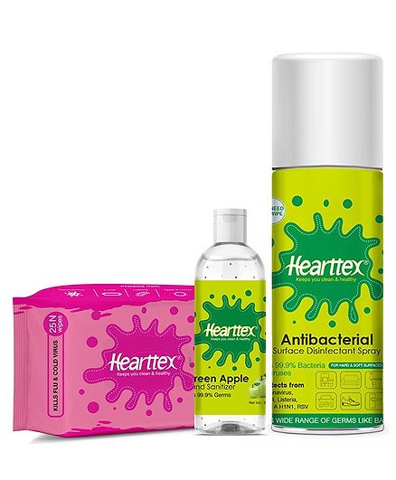 Hearttex Disinfectant Spray Sanitizer and Wipes Combo - 300 ml, 200 ml
