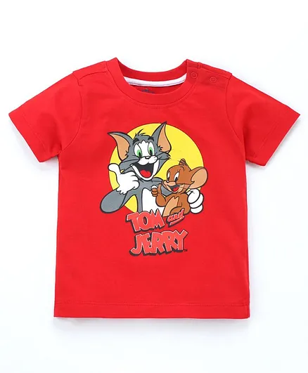 Babyhug Half Sleeves Biowashed Tee Tom & Jerry Print - Red