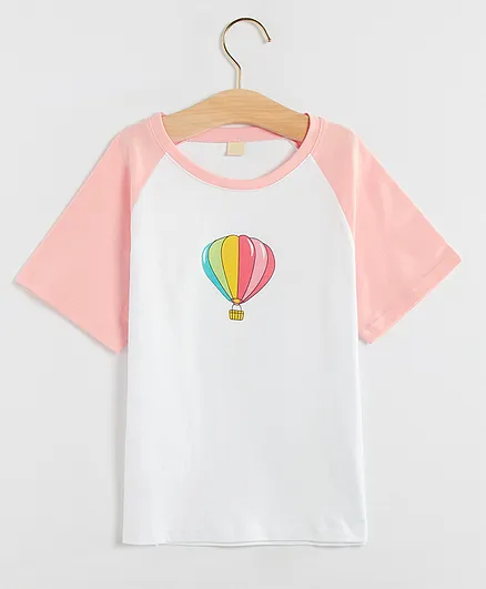 Kookie Kids Half Raglan Sleeves Tee Hot Air Balloon Print - Pink