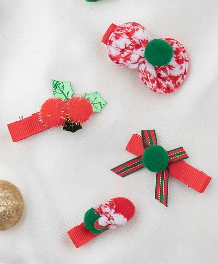 Arendelle Christmas Pack of 5 Tree & Pom Pom Hair Clips  - Multicolor