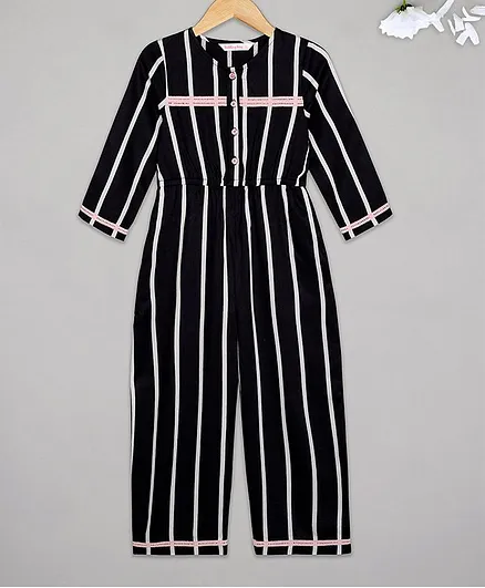 Budding Bees Striped Full Sleeves Jumpsuit - Black