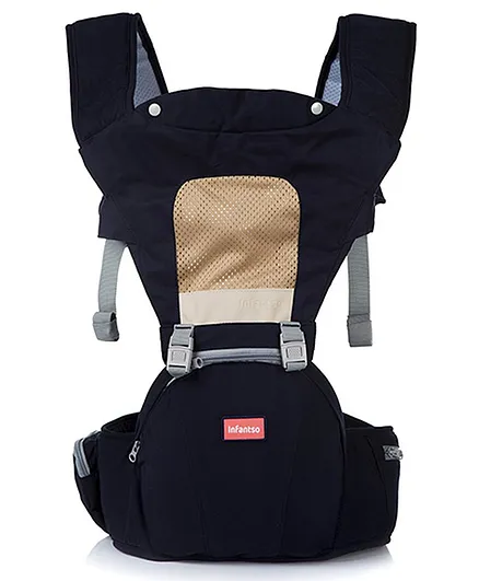 INFANTSO 4-in-1 Adjustable Hip SEAT Baby Carrier Soft & Comfortable with Safety Belt, Multi-Utility Pockets and Wide Cushioned Straps - BLUE