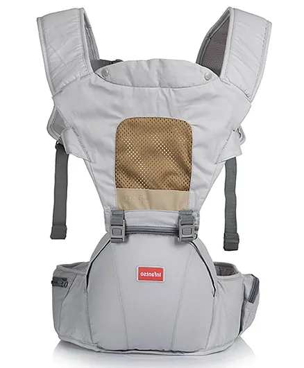 INFANTSO 4-in-1 Adjustable Hip SEAT Baby Carrier Soft & Comfortable with Safety Belt, Multi-Utility Pockets and Wide Cushioned Straps - Grey