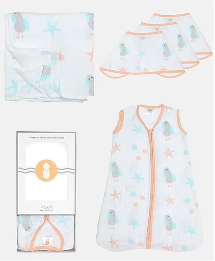 Ooka Baby Newborn Care Gift Set Seagull Print Orange - Set of 5