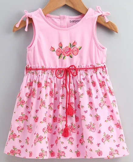 Babyoye Cotton Sleeveless Frock With Bloomer Floral Print - Light Pink