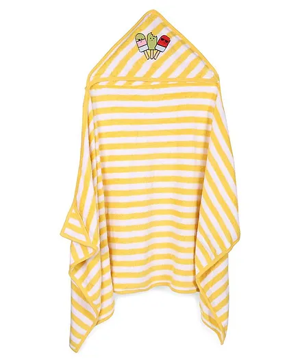 My Milestones Ultra Plush Kids Hooded Towel Wrap- Modern Stripes- Ice Cream - Yellow and White