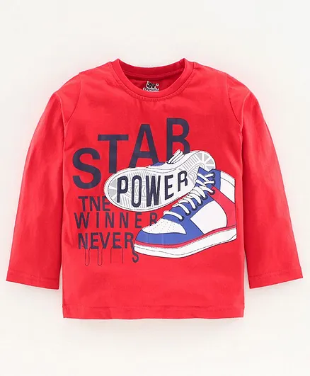 DEAR TO DAD Full Sleeves Shoes Printed T-Shirt - Red