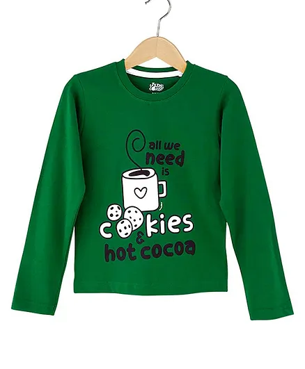 The Talking Canvas Full Sleeves Cookies And Hot Cocoa Print Christmas T-Shirt - Green