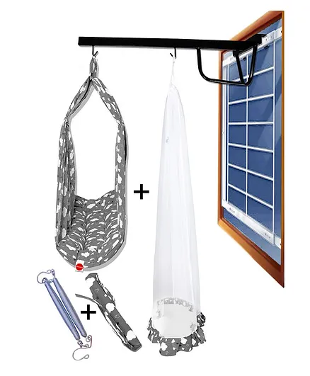 VParents Sunny baby Swing cradle with Mosquito Net  Spring And Metal Window Cradle Hanger - Grey