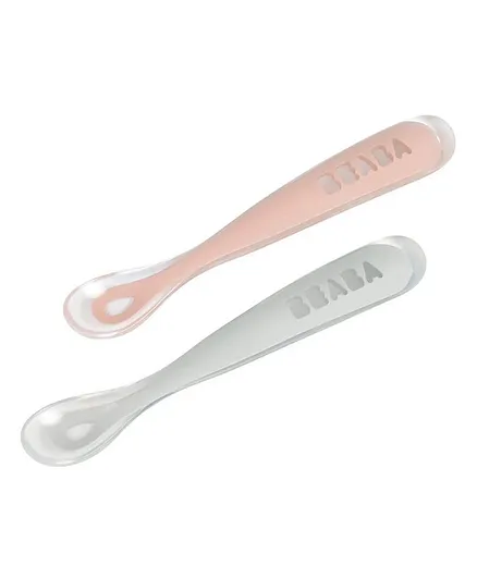 Beaba 2nd Stage Silicone Spoon Set of 2 - Pink Grey