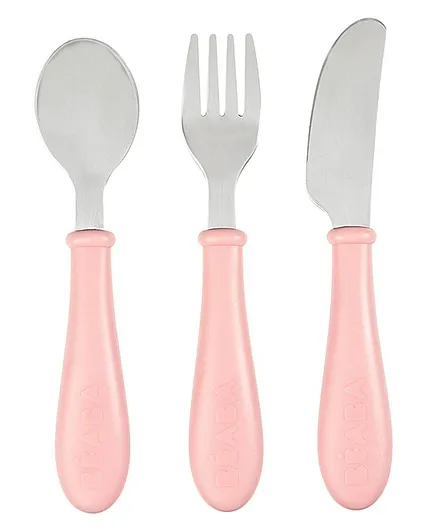 Beaba Stainless Steel Spoon Fork And Knife Training Set - Pink